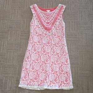 Orange dress + white lace